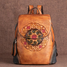 Load image into Gallery viewer, Retro Genuine Leather Women's Handmade Embossing Floral Large Capacity Vintage Backpack
