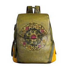 Load image into Gallery viewer, Retro Genuine Leather Women's Handmade Embossing Floral Large Capacity Vintage Backpack
