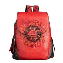 Load image into Gallery viewer, Retro Genuine Leather Women's Handmade Embossing Floral Large Capacity Vintage Backpack
